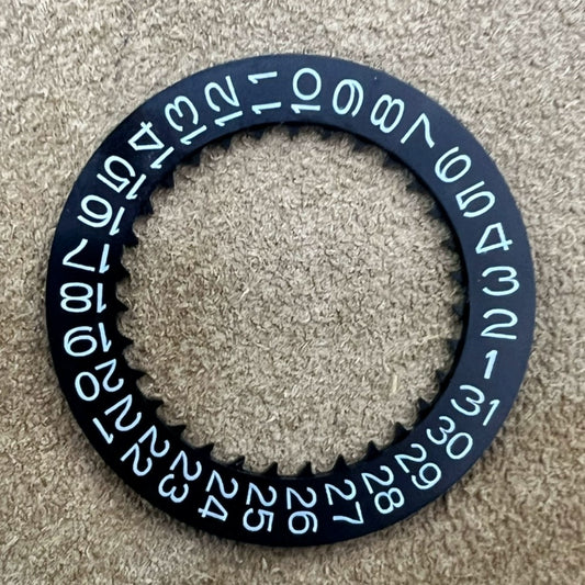 Black date disk wheel for NH34 NH35 watch movement with date display at 3 o'clock.