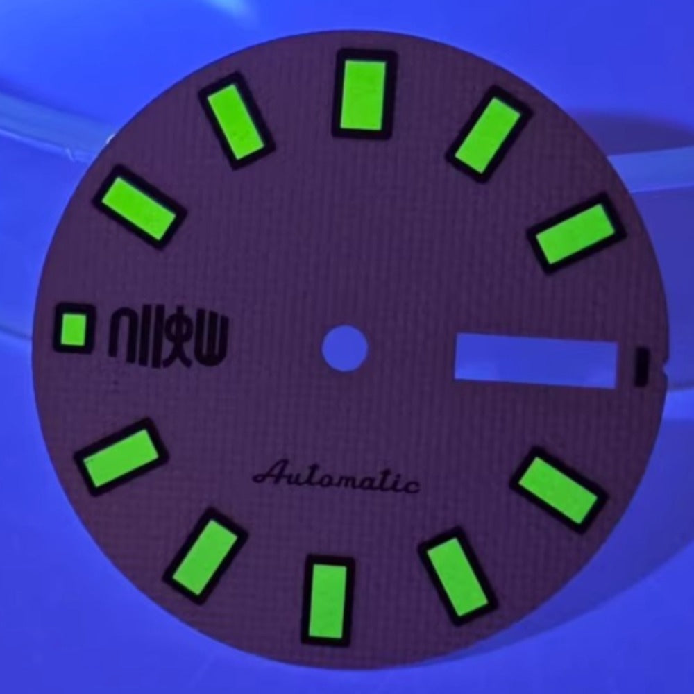 28.5mm Green Lume Light Yellow Woven Pattern Watch Dial Fit for NH36 Movement