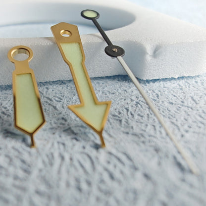 Golden trim 22mm watch hands with C3 Super Green lume for SKX007, SKX, SBBN models.