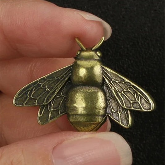 Solid copper bee trinket with vintage bronze finish, hand-carved details, perfect for decor.