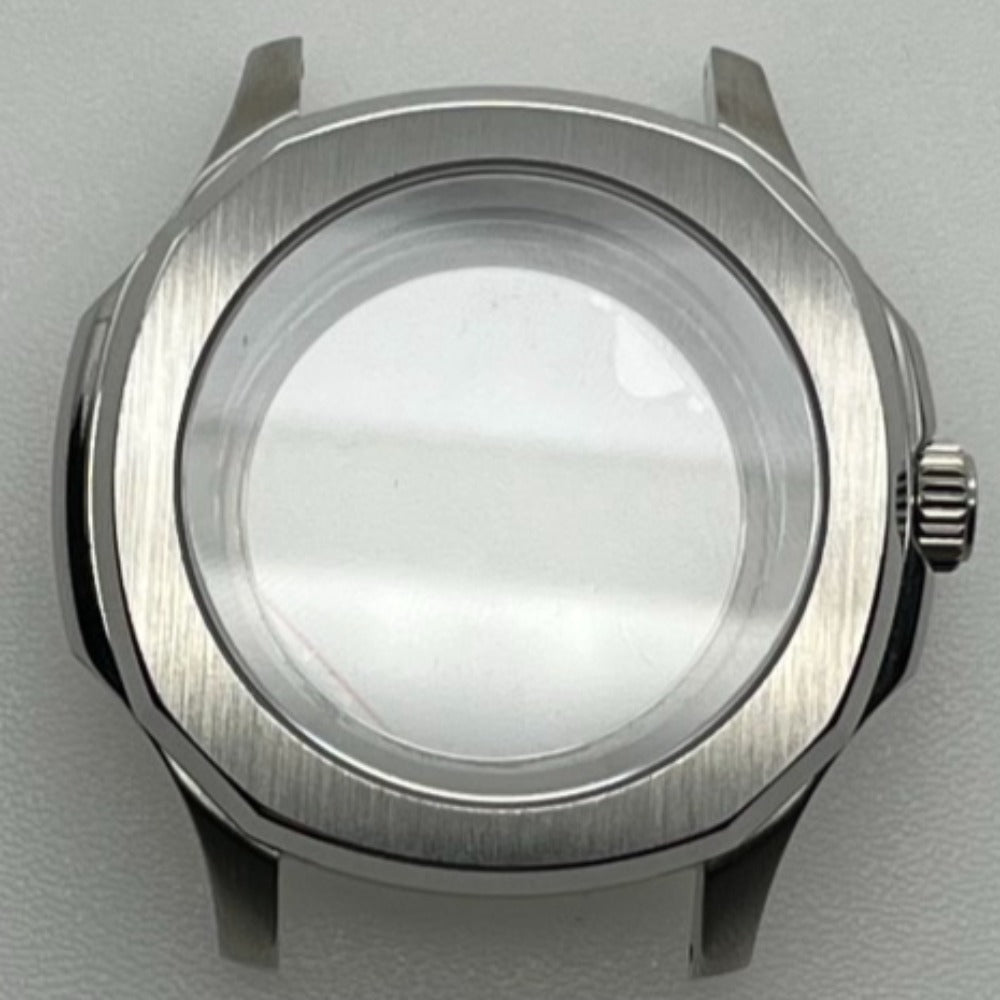 42mm polished silver watch case with sapphire glass, compatible with NH35 NH36 SKX SRPD series