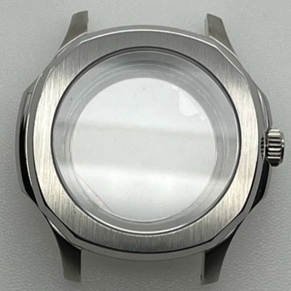 42mm polished silver watch case with sapphire glass, compatible with NH35 NH36 SKX SRPD series