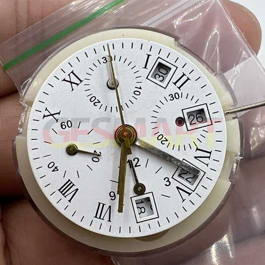 Asian 7750 automatic chronograph watch movement with single calendar, precise timing for watch repairs and upgrades.