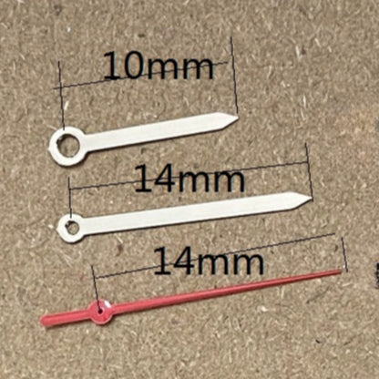 Silver and red arrow-shaped watch hands for Ronda 515 quartz movement, precise and stylish accessory.