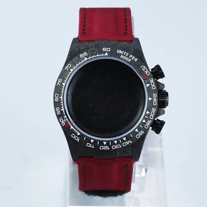 38mm Carbon Fiber Case Red/ Yellow Strap fit 4130/VK63 Sapphire Glass 29mm Dial