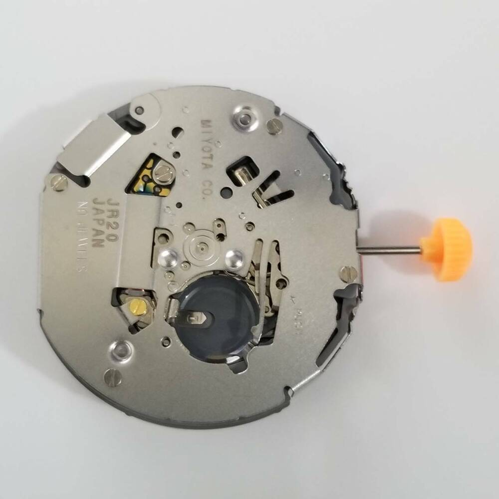 Miyota JR20 quartz watch movement for precise, durable timekeeping in watch repairs.