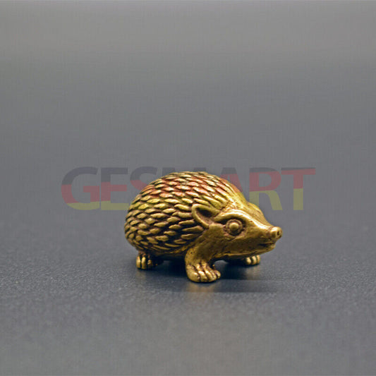 Solid copper vintage little hedgehog figurine, hand-carved bronze model.