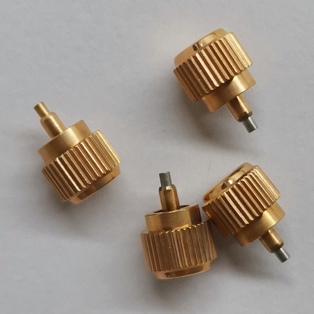 Golden watch crown replacement for Seiko V157A, Original Japan Made part for watch repair.