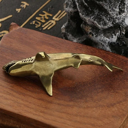 Solid copper shark trinket, vintage hand-carved bronze figurine for watch accessory collectors.