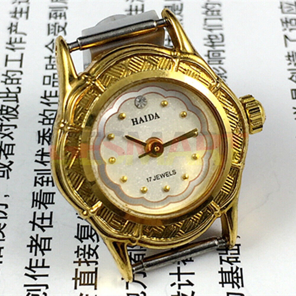Classic 21mm Shanghai watch for women with white dial, gold markers, manual movement, 17 jewels by Shanghai brand.
