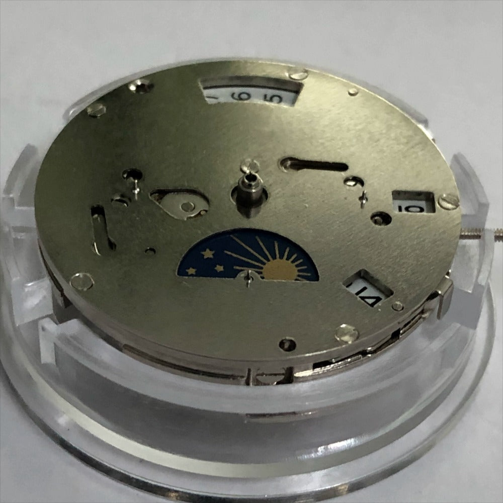 China Made 2813 mechanical watch movement featuring single calendar and small seconds subdials at 3, 6, and 9 o'clock positions for precision timekeeping.