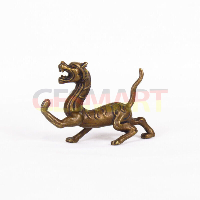 Solid copper dragon figurine, hand-carved with intricate details and polished finish.  
