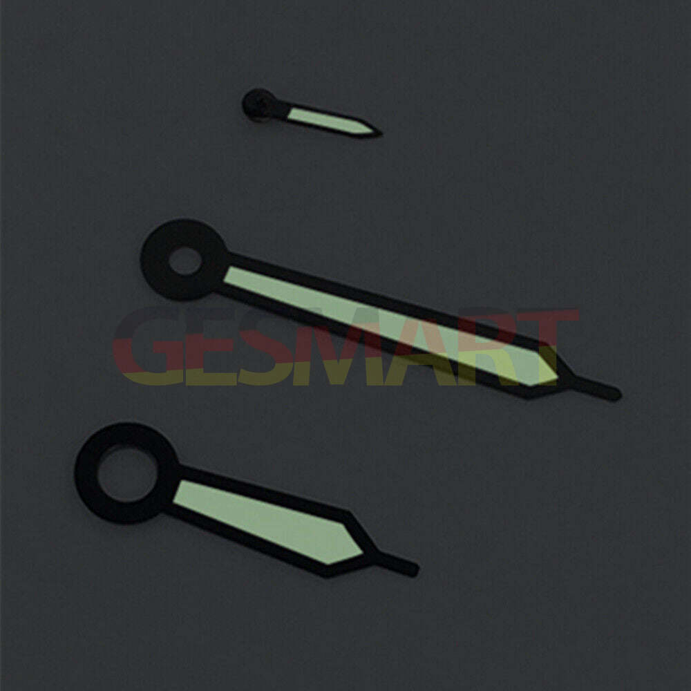 Green luminous watch hands with black trim for ST3600, perfect for enhanced readability and style.