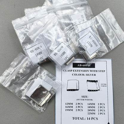 7 Sizes 14pcs Silver Solid 316 Stainless Steel Clasp Extension with Step Watch Buckles