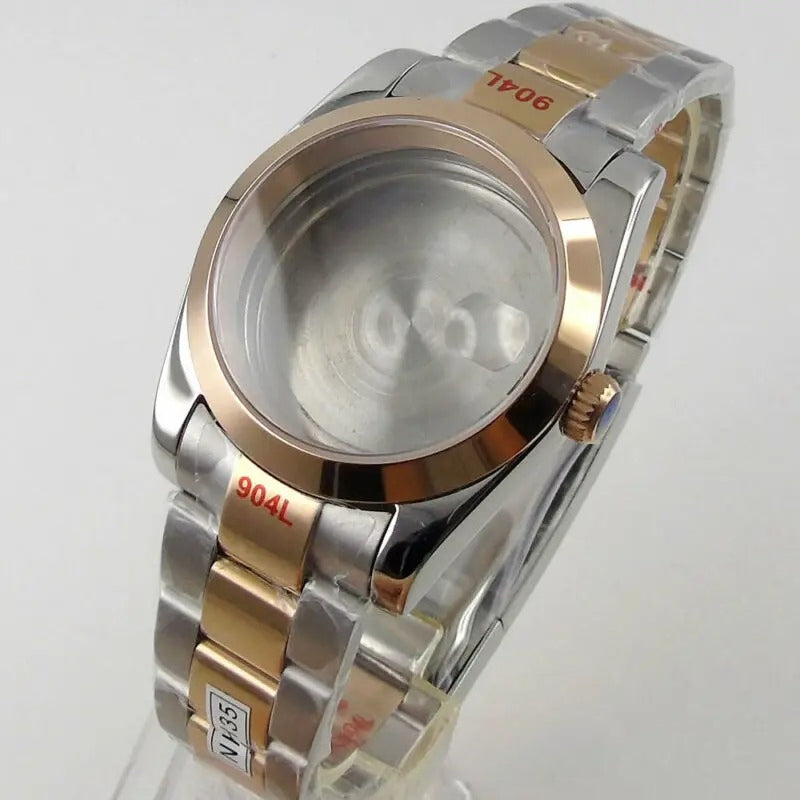 36mm Sapphire Glass Rose Golden Two Tone Watch Case fit NH35 NH36 NH38