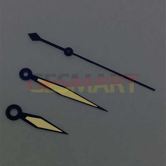 Blue trim diamond-shaped orange lume watch hands for ETA2836/2846/2824/2846 enhancing dial visibility.