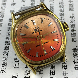 27mm Square Golden Case Orange Background Seagull Manual Mechanical Ladies Watch