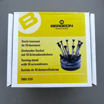 Swiss Bergeon 7965-S10 Set Of 10 Screwdrivers With Rotating Stand
