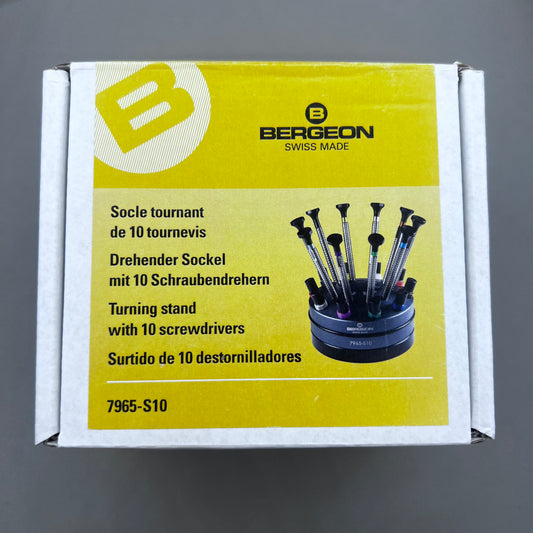 Swiss Bergeon 7965-S10 Set Of 10 Screwdrivers With Rotating Stand