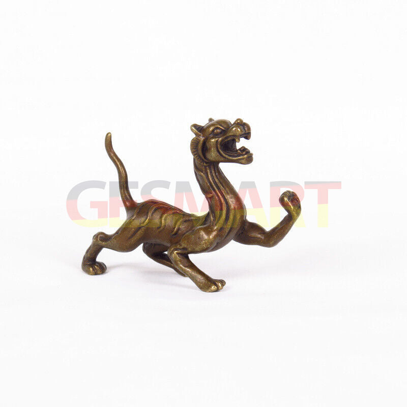 Solid copper dragon figurine, hand-carved with intricate details and polished finish.  