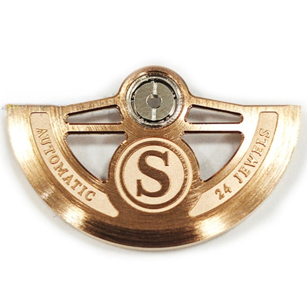 Rose gold bilateral symmetrical hollow watch rotor with S carved, compatible with NH35 NH36 movements.