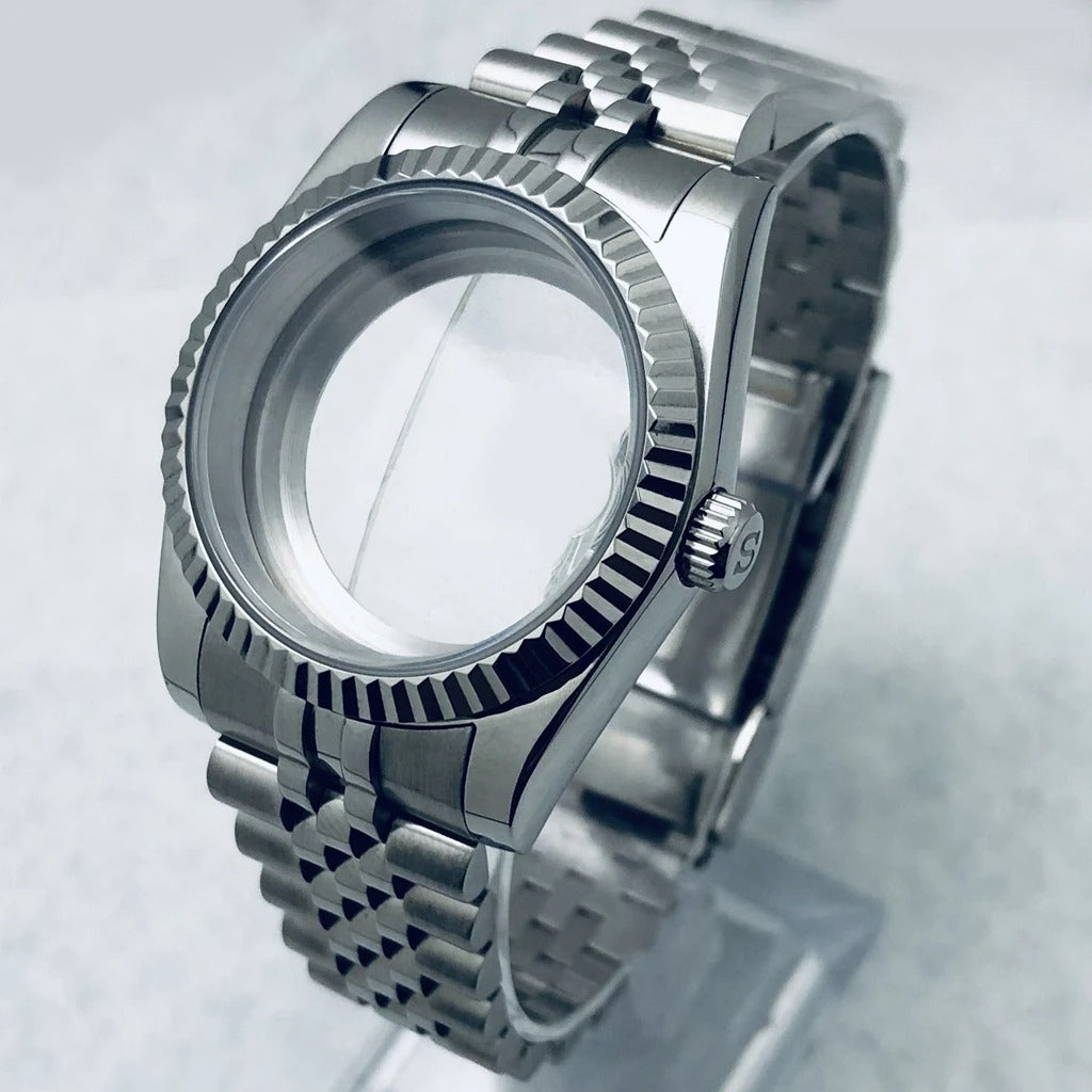 36mm/40mm Fluted Bezel Case Sapphire Glass For Mod  Steel Case Fit Nh35 Nh36