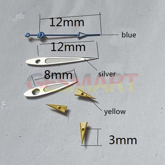 Aiguilles de montre luminescentes argentées et bleues de 12 mm pour Miyota OS10, OS20, OS22, OS60, OS80, OS11
