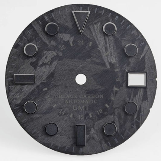 Triangle Nail Grey font GMT watch dial 28.5mm with lume, carbon fiber texture for NH34/35 movements.