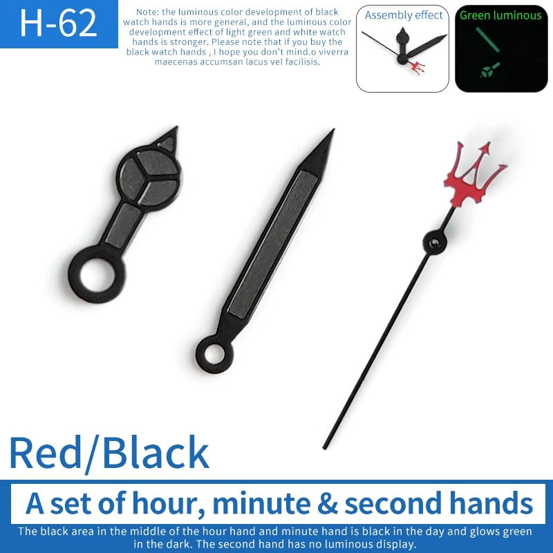 Black Trim Black Crown Second Lume Watch Hands for 6309 Ne15 NH35 7009 7002 7S26