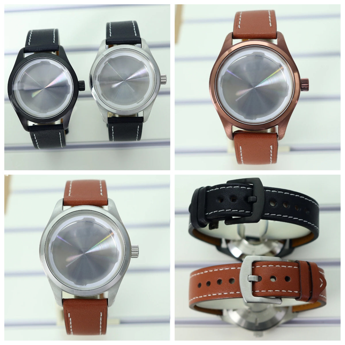 40mm Watch Case For NH35 NH36 NH38 Eta 2824 PT5000 Mineral Glass Leather Strap