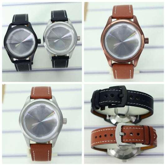 40mm Watch Case For NH35 NH36 NH38 Eta 2824 PT5000 Mineral Glass Leather Strap