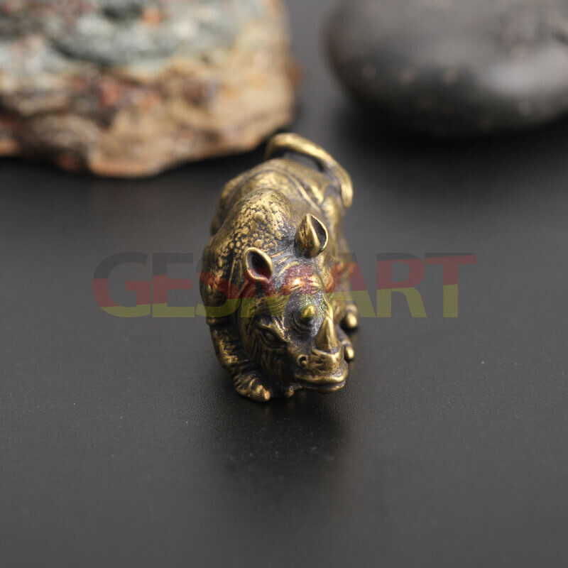 Solid copper rhinoceros trinket, vintage hand-carved bronze model showcasing intricate craftsmanship.
