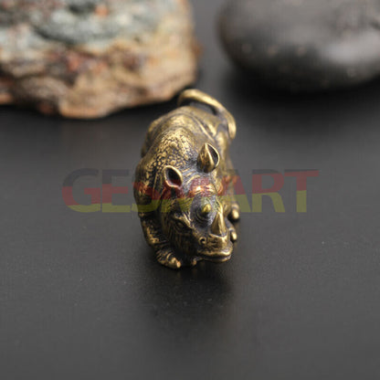 Solid copper rhinoceros trinket, vintage hand-carved bronze model showcasing intricate craftsmanship.