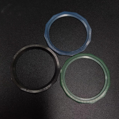 Sloping luminous ceramic bezel insert 42.3x33.3mm for automatic watch replacement, precise fit and durability.