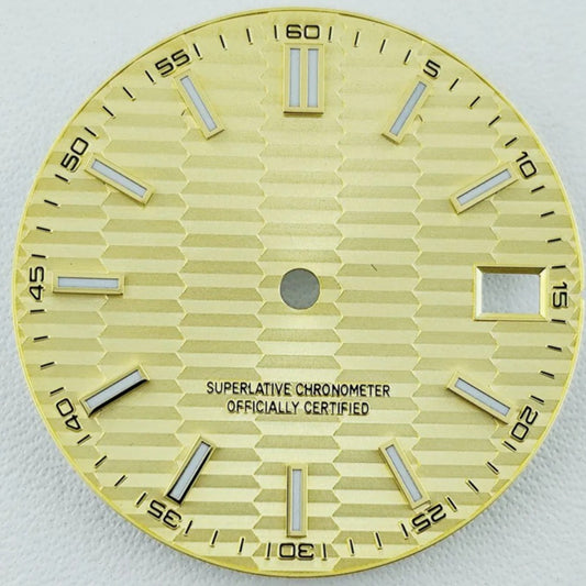 Green Lume Waved Yellow Watch Dial with Golden Nail Fit for NH35