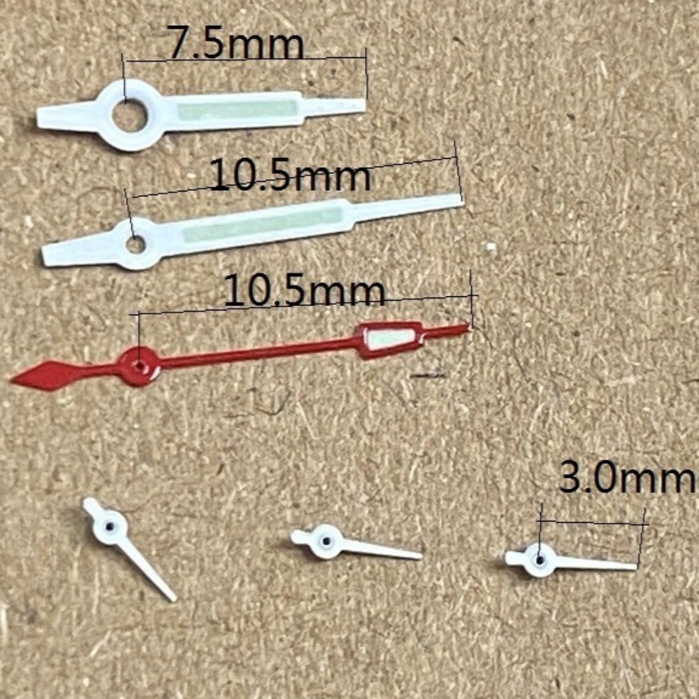 Silver trim red second hand watch hands with green lume for Miyota OS10 OS20 OS30 models
