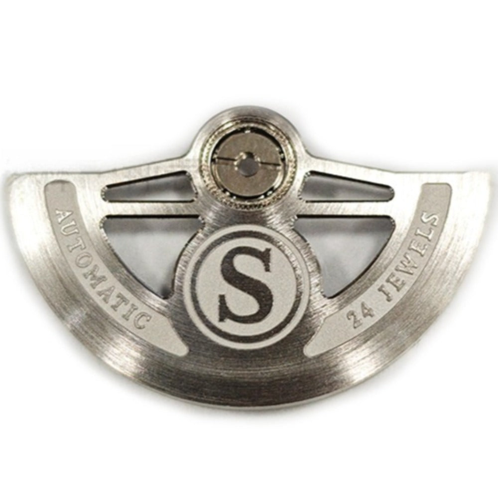 Silver bilateral symmetrical hollow rotor with S carving, compatible with NH35 NH36 movements.