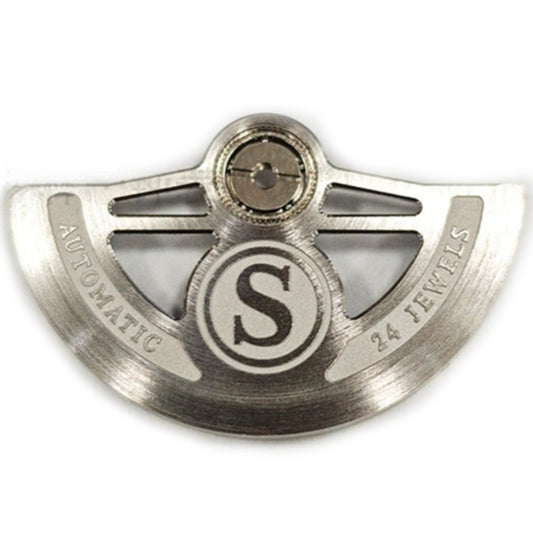Silver bilateral symmetrical hollow rotor with S carving, compatible with NH35 NH36 movements.