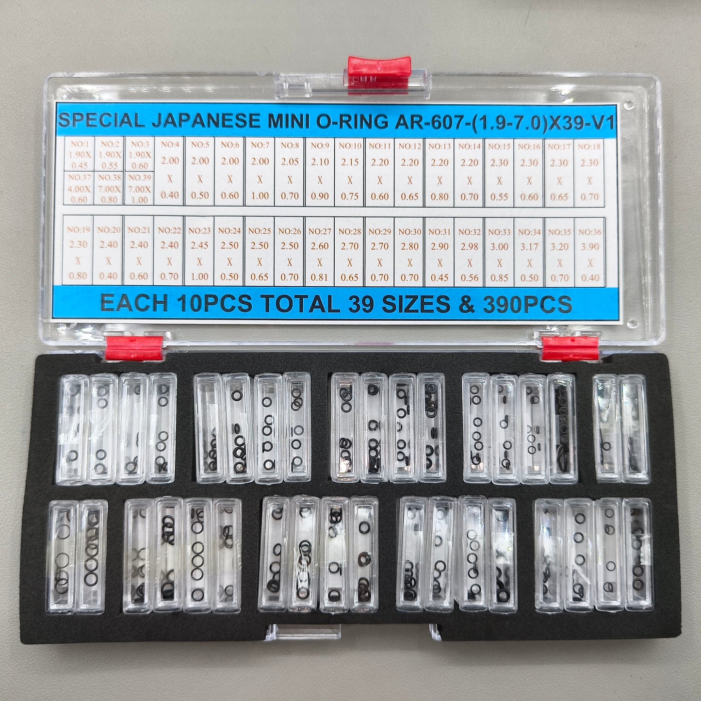 390 PIECES 39 Sizes 1.9-7mm Waterproof Mini O-ring Kit for Watch Crown Seal