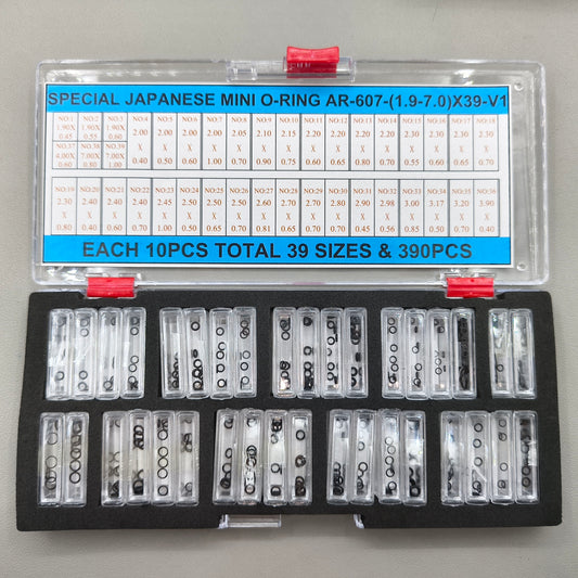 390 PIECES 39 Sizes 1.9-7mm Waterproof Mini O-ring Kit for Watch Crown Seal
