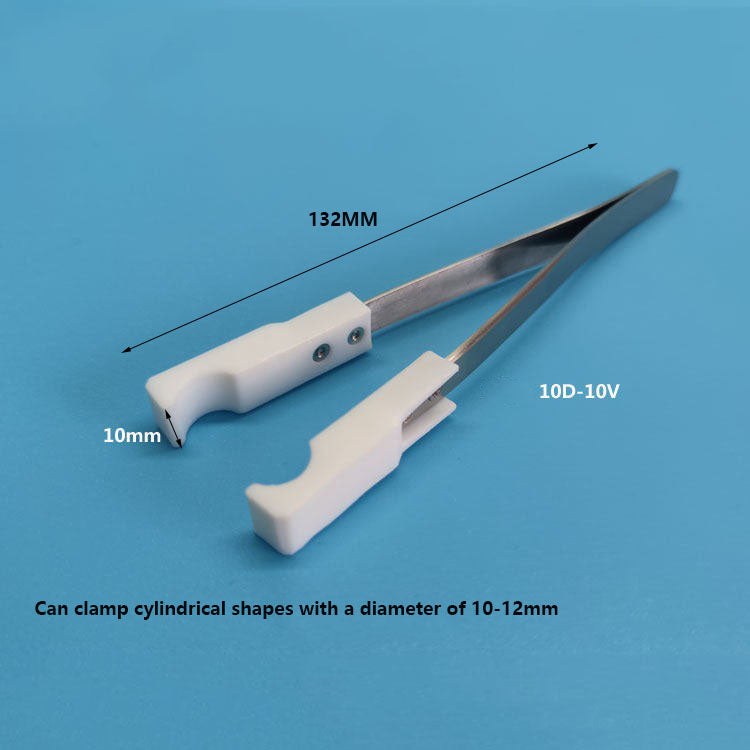PTFE tweezers with cylinder grip, acid-alkali resistant, ideal for lab and semiconductor research.