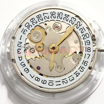 Shanghai 2824 automatic watch movement with silver carved design and date display at 3 o'clock.