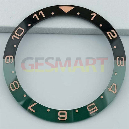 Black and green 38mm ceramic GMT bezel with white and gold font, compatible with SUB watches.