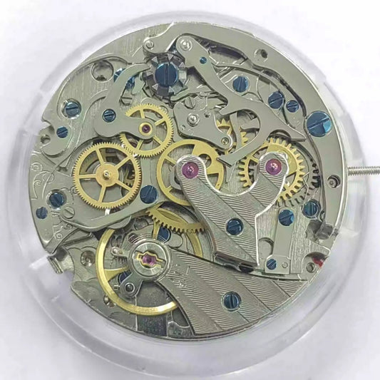 Tianjin Seagull ST1904 mechanical movement with small second dial at 3, 9, and 12 o?clock positions.