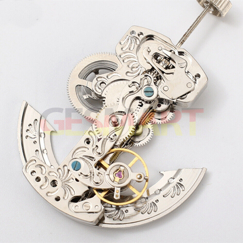 Asian Dandong silver hollow rectangle watch accessory with automatic mechanical movement detail