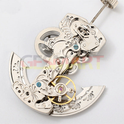 Asian Dandong silver hollow rectangle watch accessory with automatic mechanical movement detail