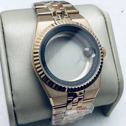 Rose Gold 40mm Land-Dwellwe 904L Watch Case+Strap Sapphire Glass Fit NH35 NH36
