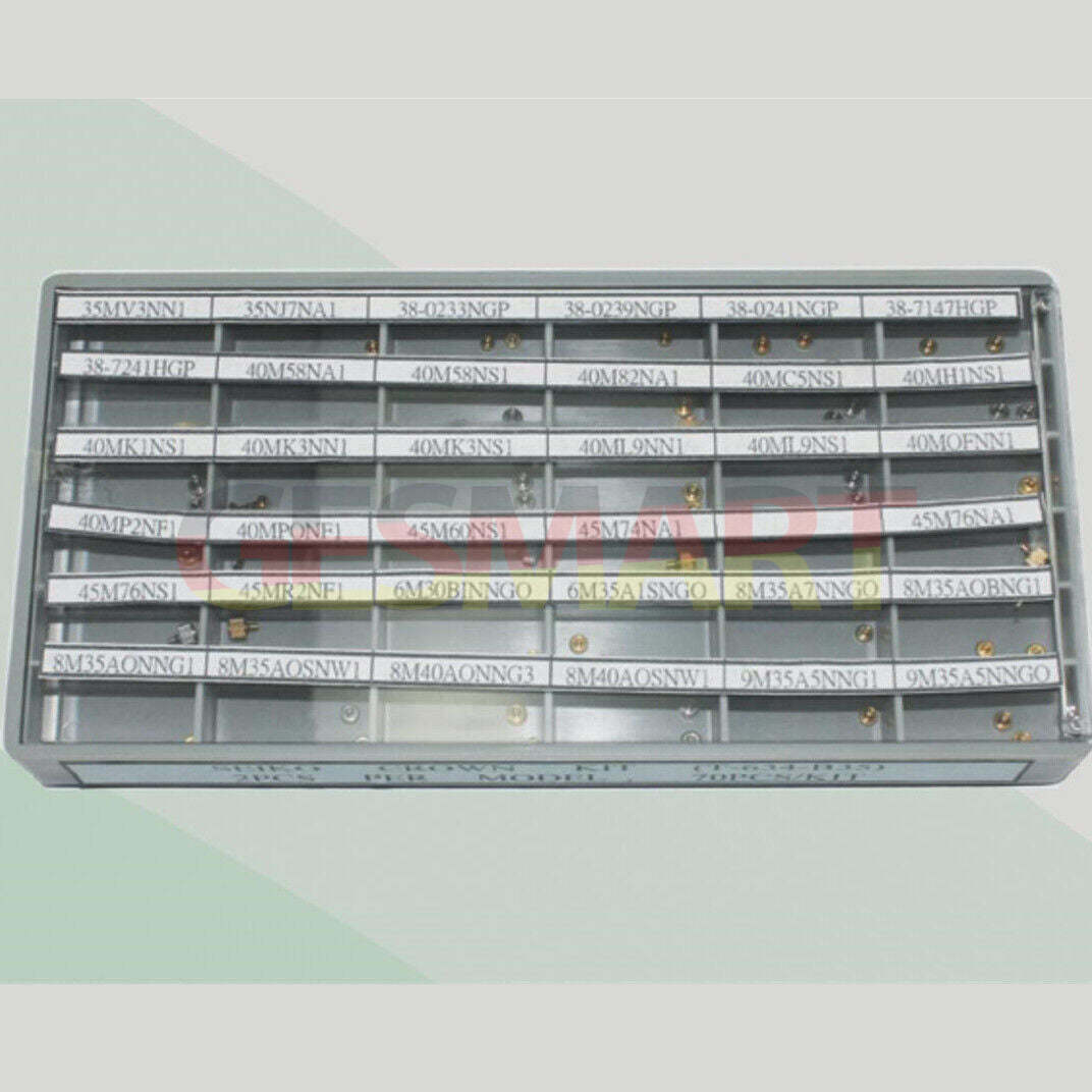 Stainless steel watch crowns assortment kit, 70pcs with 35 sizes for Seiko watch maintenance.