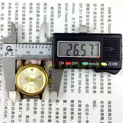 Golden 26mm TAISHAN Lady wristwatch with manual mechanical movement, 19 jewels, elegant design from Liaocheng China.