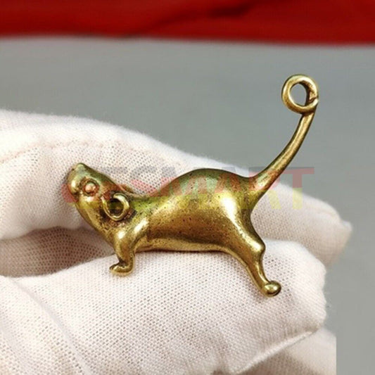 Hand-carved solid copper mouse figurine with long tail by BronzeCraft, perfect for collectors and decor.